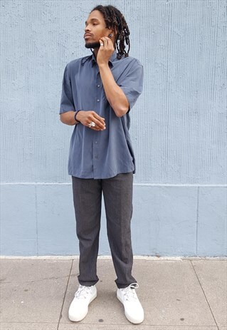 90S MINIMALIST LUXURY SILK FEEL SHORT SLEEVE SHIRT LARGE