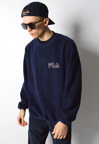 VINTAGE 90S NAVY BLUE FILA FLEECE JUMPER