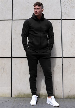 ESSENTIAL BLANK ZIP UP HOODY - BLACK