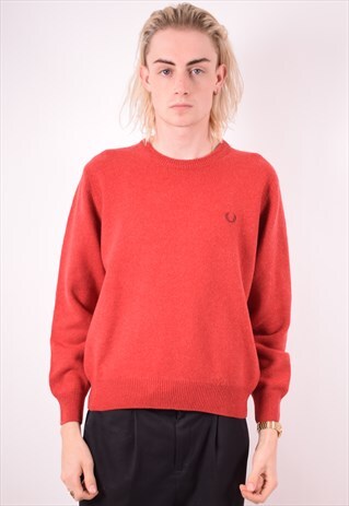 FRED PERRY MENS VINTAGE JUMPER SWEATER MEDIUM RED 90S