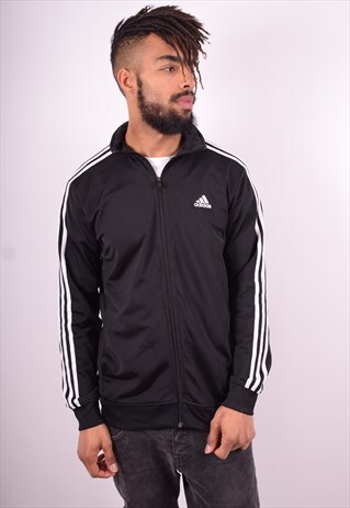 ADIDAS MENS VINTAGE TRACKSUIT TOP JACKET MEDIUM BLACK 90'S
