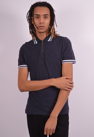 TRUSSARDI MENS VINTAGE POLO SHIRT MEDIUM NAVY BLUE 90S