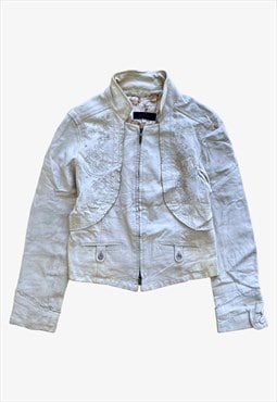Vintage Y2K Women's Kenzo White Leather Jacket