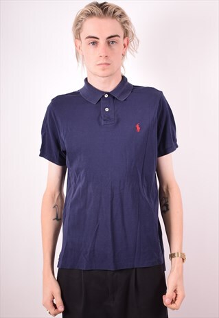 POLO RALPH LAUREN MENS VINTAGE POLO SHIRT LARGE NAVY 90S