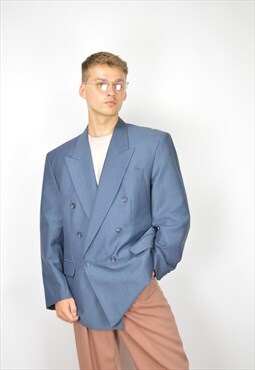 Vintage blue classic 80's wool suit blazer