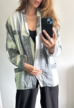 Oversized White Black Check Blazer Jacket - L