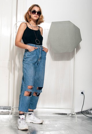 VINTAGE JEANS 90S REWORKED GRUNGE CUT-OUT DENIM TROUSERS