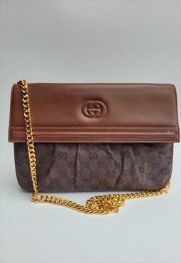 Vintage Gucci Bag. GG Monogram Brown Shoulder / Crossbody Cl