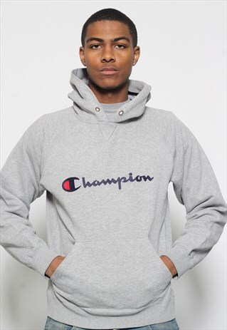 VINTAGE CHAMPION LOGO HOODIE GREY