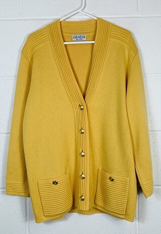 VINTAGE KNITTED CARDIGAN YELLOW CHUNKY KNIT