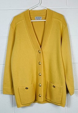 Vintage Knitted Cardigan Yellow Chunky Knit