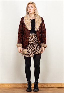 Vintage 80's Women Faux Sheepskin Jacket in Brown