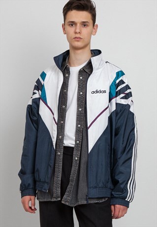 VINTAGE NAVY WHITE ADIDAS ZIP TRACK JACKET