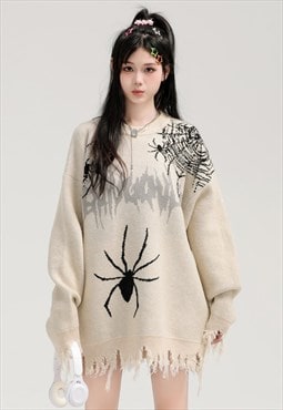 Spider sweater knitted distressed jumper punk top in cream