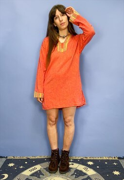 Vintage Orange Woven Loose Tunic Dress - S/M