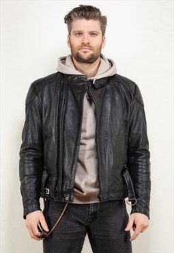 Vintage 80's Men IXS Leather Biker Jacket in Black