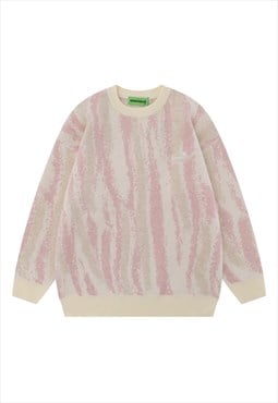 Stripe print sweater knitted zebra jumper rave top in pink