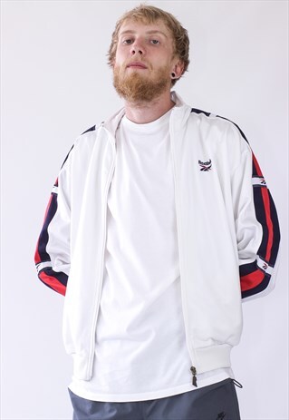 90S VINTAGE MENS REEBOK TEAM TRACK TOP STRIPES LOGO JACKET
