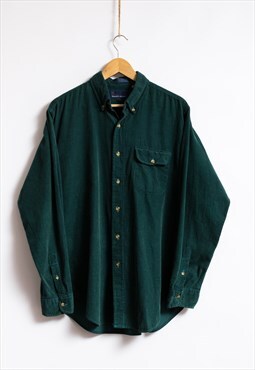 Vintage Corduroy Deep Green Cotton Long Sleeve Shirt 19166