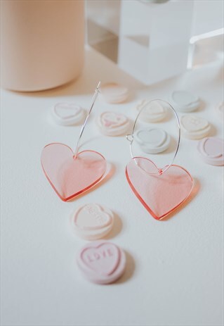 ACRYLIC PINK HEART HOOP EARRINGS