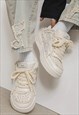DENIM SNEAKERS EDGY SHREDDED TRAINERS JEAN SHOES IN CREAM