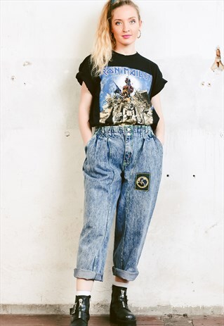 VINTAGE 90S ACID WASH CROPPED WIDE LEG JEANS