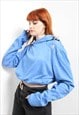 VINTAGE ADIDAS REWORKED CROPPED HOODIE TOP BLUE