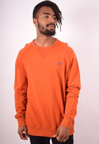 FRED PERRY MENS VINTAGE SWEATSHIRT JUMPER XL ORANGE 90S
