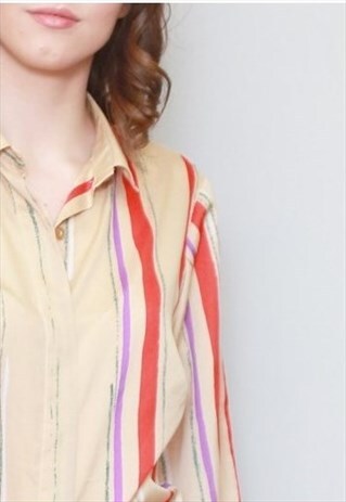 VINTAGE 1980'S CREATION AVANCE STRIPED GOLDEN BROWN SHIRT