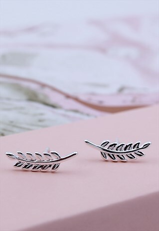 STERLING SILVER LEAF CLIMBER STUD EARRINGS
