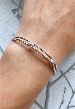 Sterling silver rhodium plated paperclip link cz bangle
