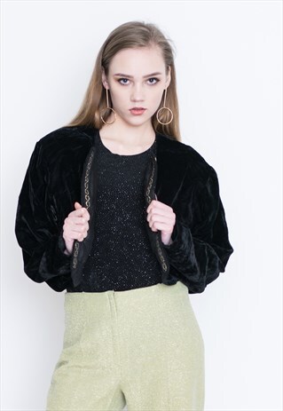 VINTAGE BLACK VELVET BOMBER RETRO JACKET
