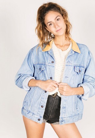 VINTAGE 80S LEVIS CONTRAST COLLAR DENIM JACKET /AVR/ R322