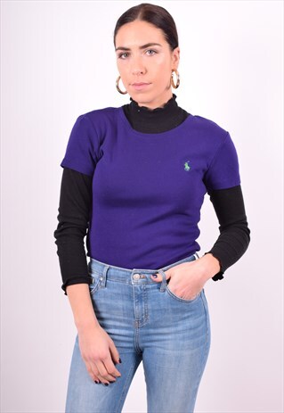 RALPH LAUREN WOMENS VINTAGE T-SHIRT TOP MEDIUM PURPLE 90'S