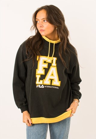 VINTAGE 90S GREEN SPELLOUT FILA TURTLE NECK SWEATSHIRT