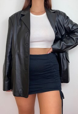 Black Real Leather Blazer Jacket