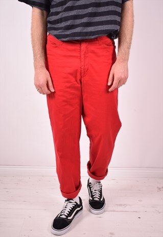 PAUL & SHARK MENS VINTAGE TROUSERS W34 L30 RED 90S