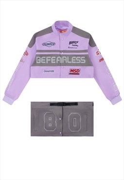 Detachable varsity jacket retro denim racing bomber purple