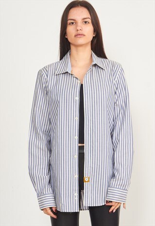 VINTAGE BLUE BEIGE STRIPED SHIRT