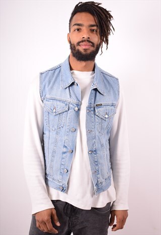 DIESEL MENS VINTAGE DENIM GILET MEDIUM BLUE 90S