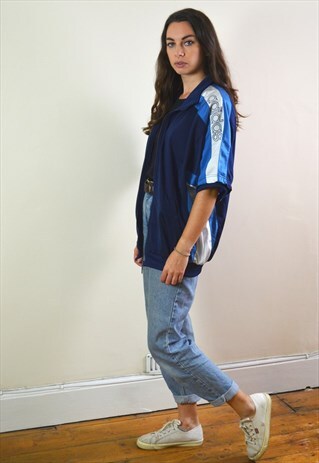 90S VINTAGE BLUE & WHITE ADIDAS CROPPED SLEEVE TRACK JACKET