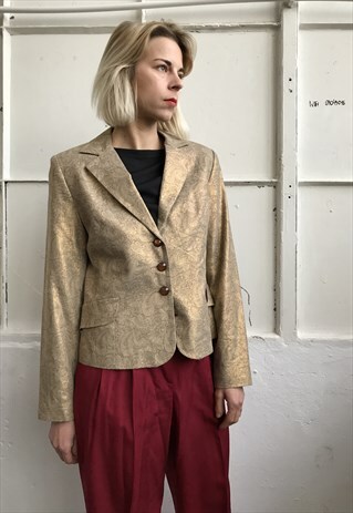 VINTAGE 90' AMAZING BEAUTIFUL SHINY GOLD LINEN JACKET