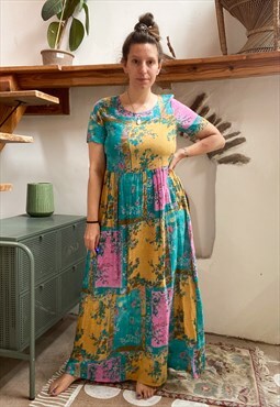 Vintage 90's Patchwork Print Maxi Dress - S/M