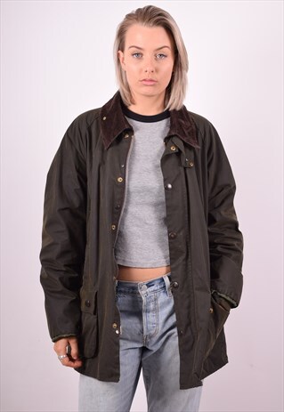 BARBOUR WOMENS VINTAGE WAXED COTTON JACKET XL GREEN 90'S