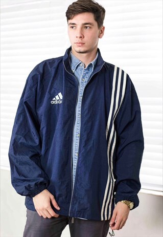 VINTAGE ADIDAS WINDBREAKER JACKET LOGO 90S XL 17.0