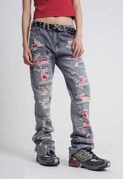 Patch jeans ripped denim pants luxury shredded punk joggers