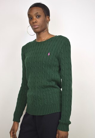 VINTAGE 90S POLO RALPH LAUREN GREEN CABLE KNIT
