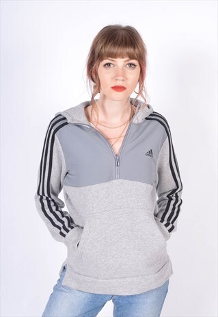 VINTAGE ADIDAS 1/4 ZIP HOODIE GREY