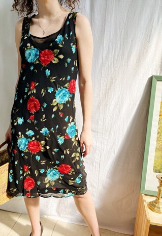 VINTAGE 90S HAUTE BOHEME FLORAL MINIMALIST MAXI DRESS