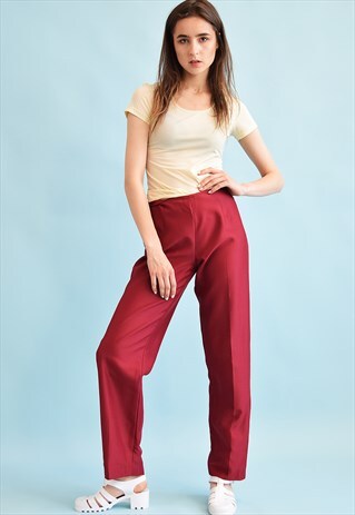 90'S RETRO BURGUNDY REGULAR WAIST STRAIGHT TROUSERS